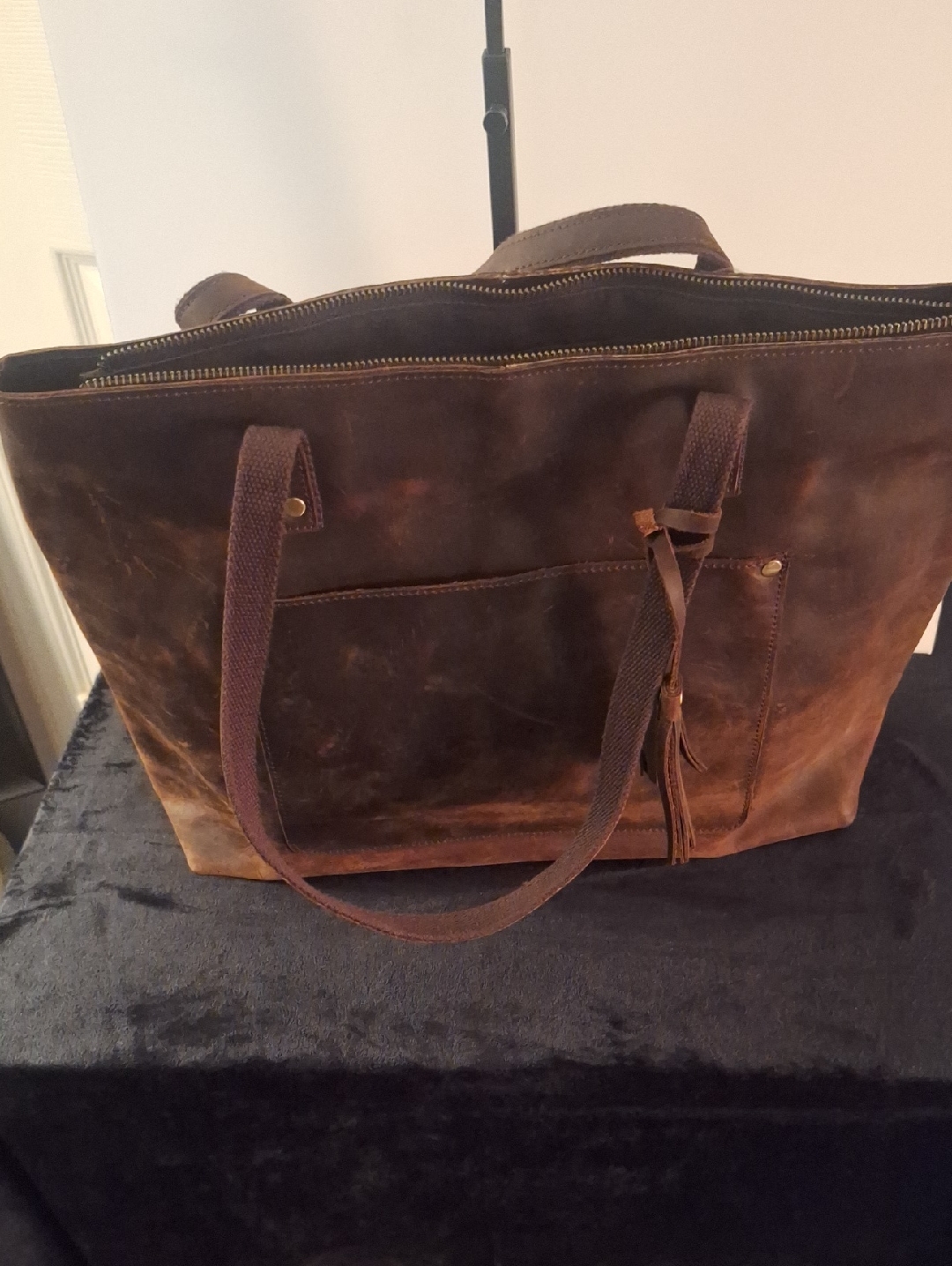 Szone Women's Brown Leather Tote Bag With Front Pocket
